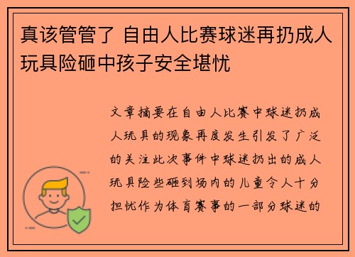 真该管管了 自由人比赛球迷再扔成人玩具险砸中孩子安全堪忧